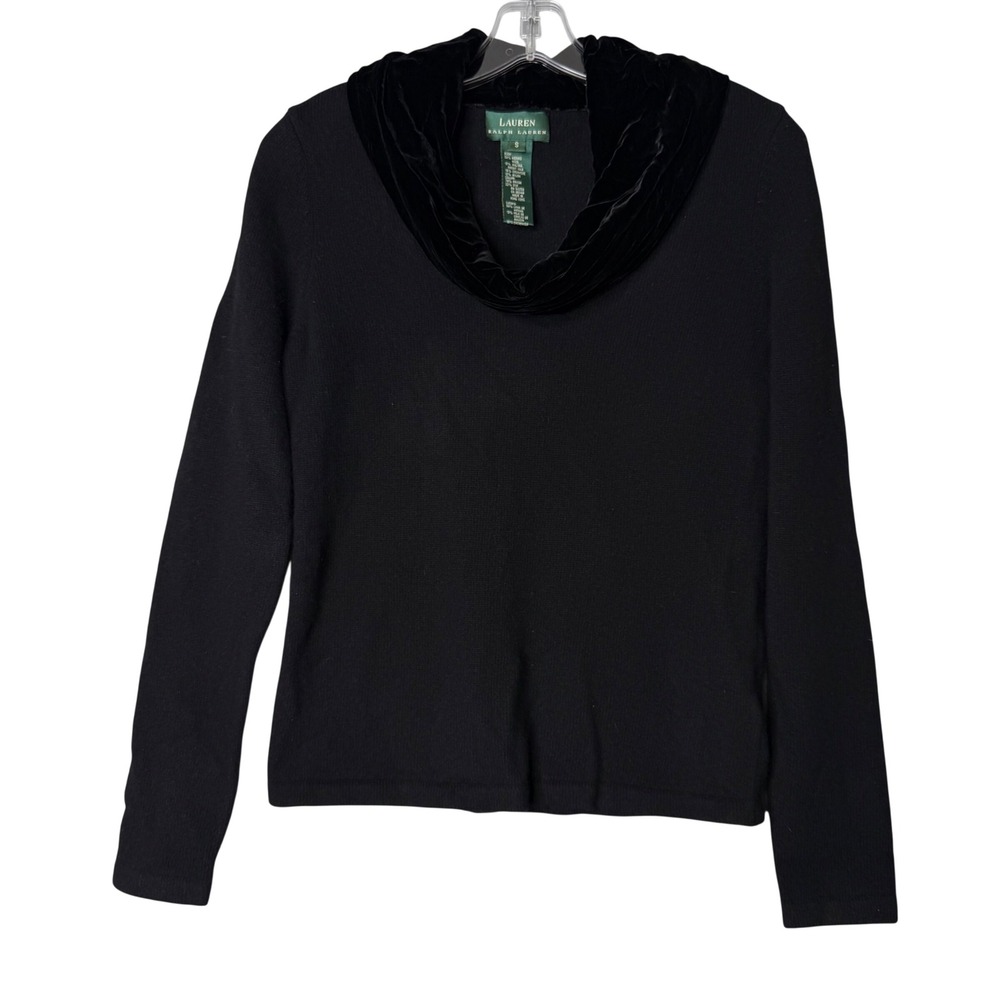 Vintage‎ Lauren Ralph Lauren Cashmere Blend Sweater Womens S Black Velvet Trim